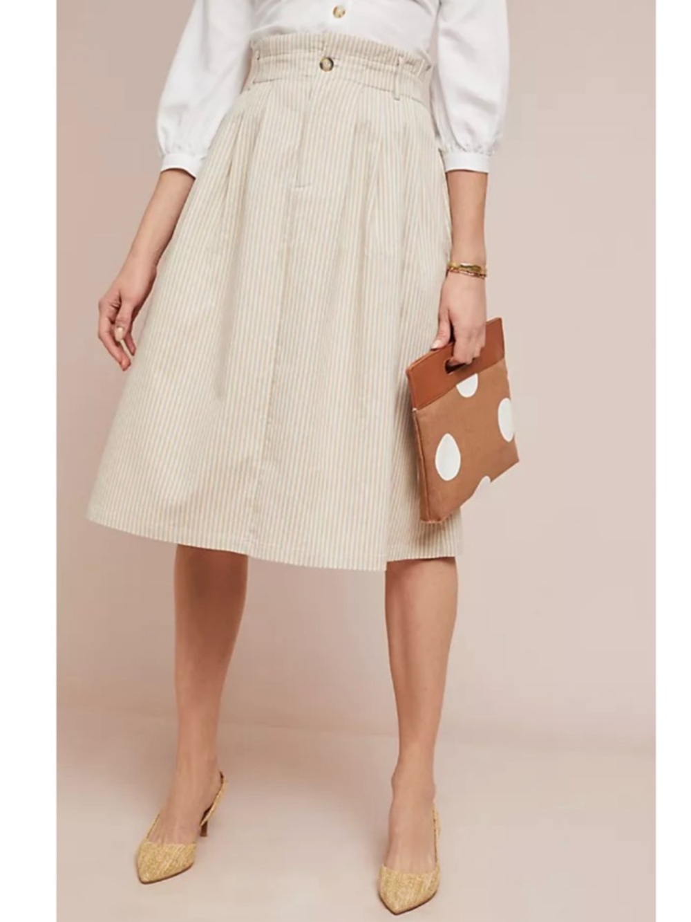 Anthropologie Cream Pinstriped Midi Skirt